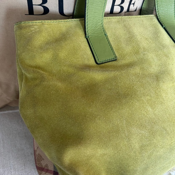 Burberry London Suede Haymarket Check Horn Toggle Shoulder Bag Green - Picture 7 of 15